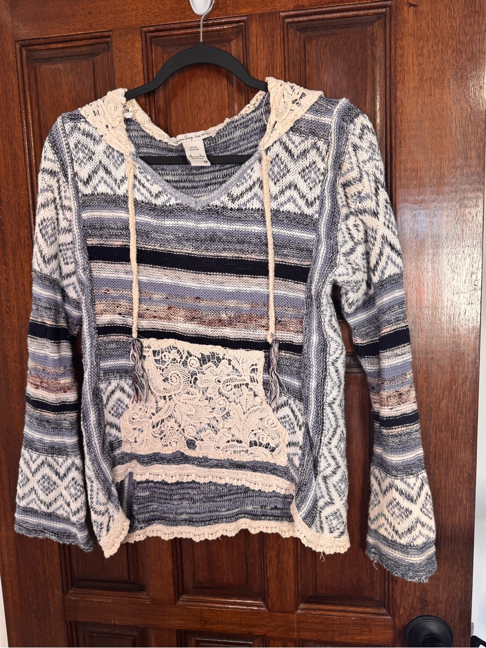 American Rag Striped Cowl Hoodie in Blue and Cream